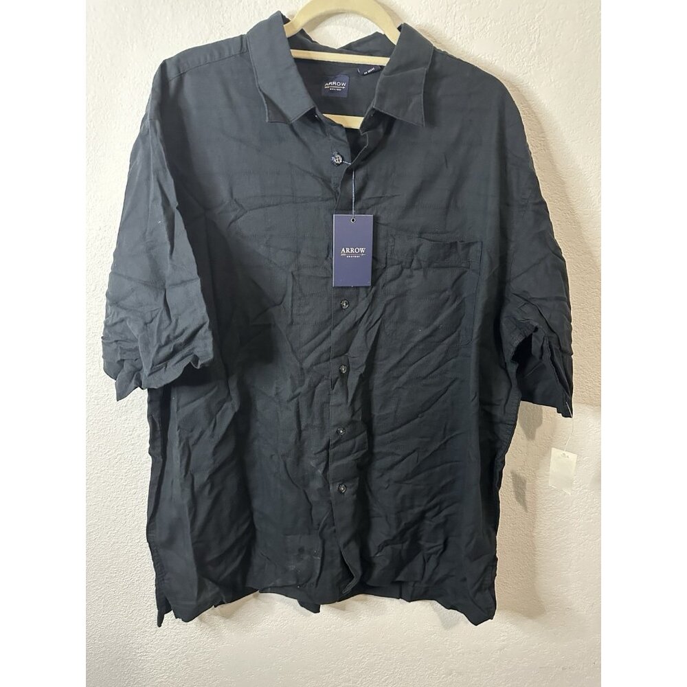 Arrow Men’s Solid Black Button Up Formal Shirt Sleeve Shirt Size XL